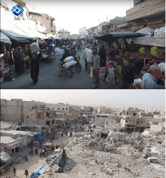 Drone image before and after the attack